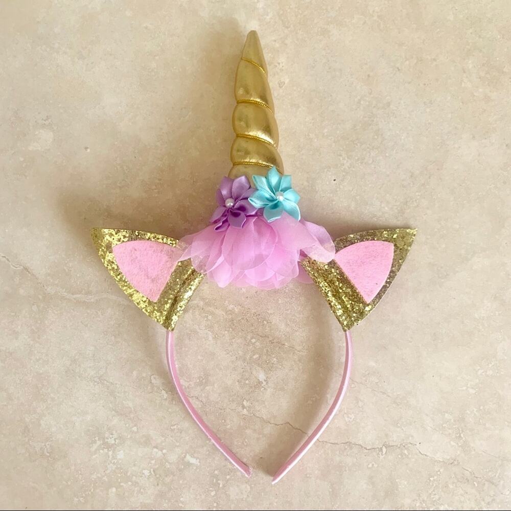 Gold glitter floral unicorn headband Costume